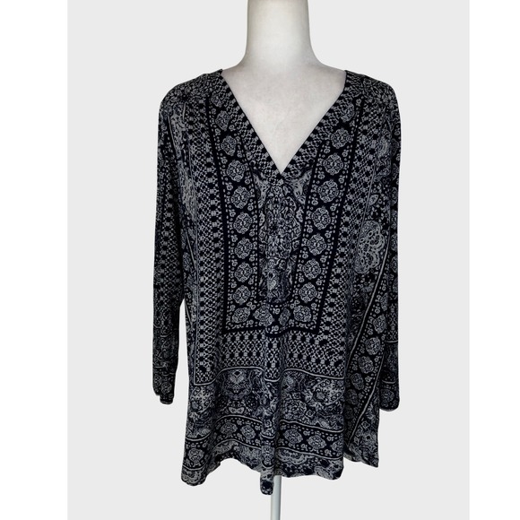 Lucky Brand Women's 1X Blue Paisley Print Long Sleeve Tunic Top - Picture 1 of 16